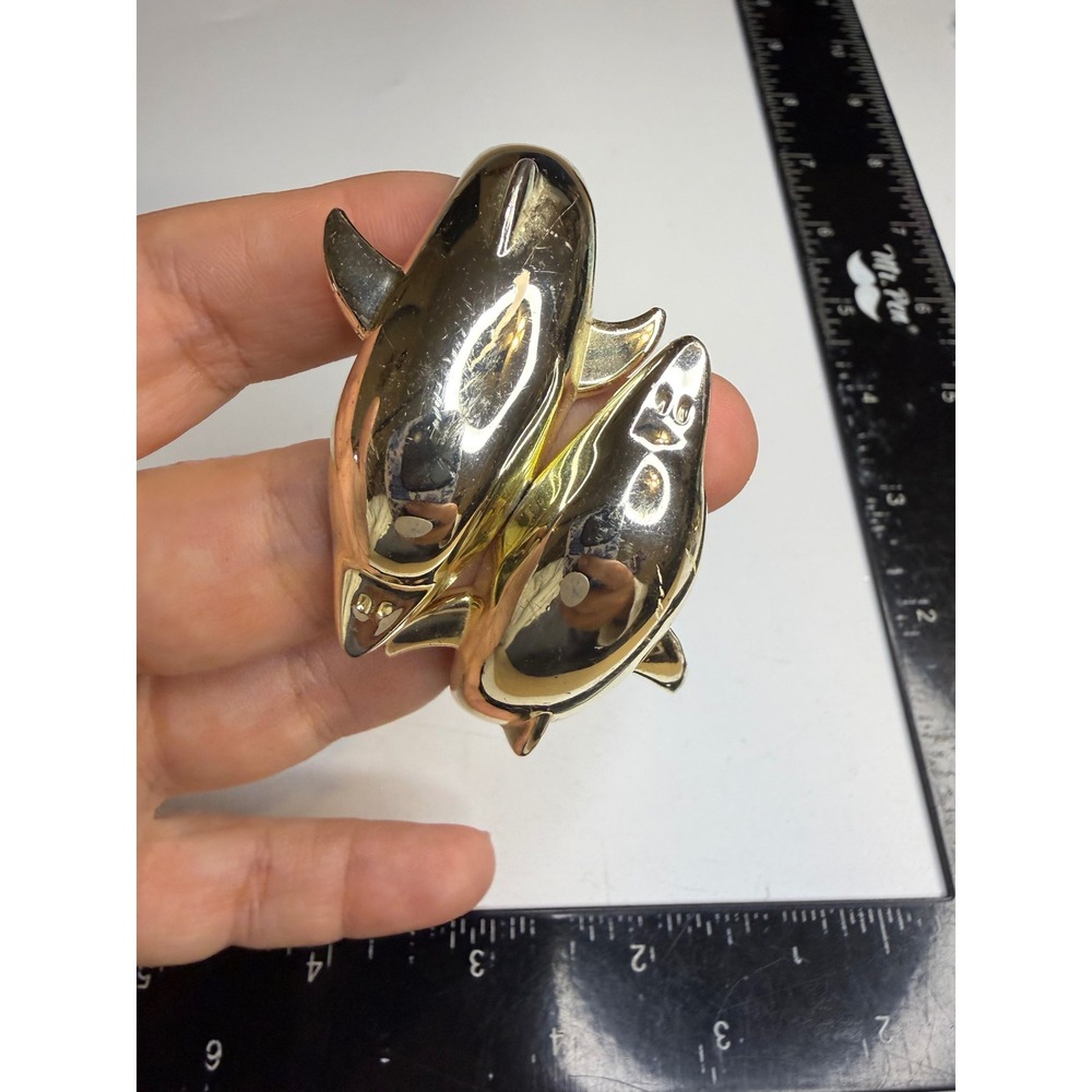 Gold Tone Double Dolphin Bypass Clamper Bracelet Hinged Nautical Bangle
